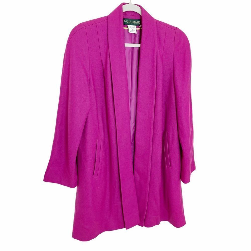 Vintage 80's Harve Barnerd Pink Wool Long Open Front Blazer Coat